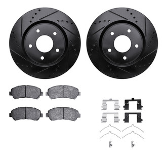 R1 Concepts® - Drilled and Slotted Front Brake Kit with Semi-Metalic Pads