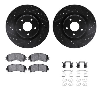R1 Concepts® - Drilled and Slotted Front Brake Kit with Semi-Metalic Pads