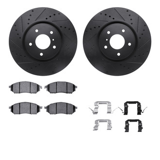 R1 Concepts® - Drilled and Slotted Front Brake Kit with Semi-Metalic Pads