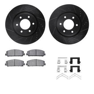 R1 Concepts® - Drilled and Slotted Front Brake Kit with Semi-Metalic Pads