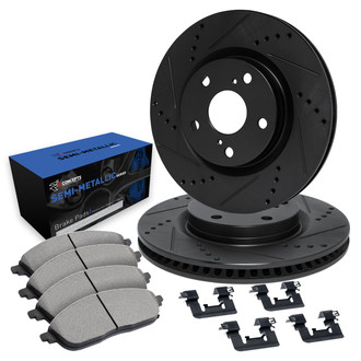 R1 Concepts® - Drilled and Slotted Rear Brake Kit with Semi-Metalic Pads