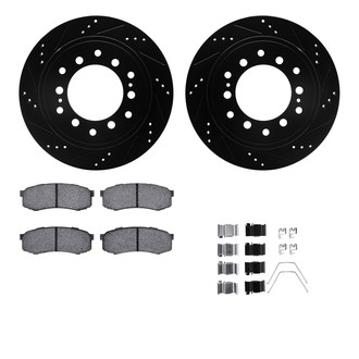 R1 Concepts® - Drilled and Slotted Rear Brake Kit with Semi-Metalic Pads