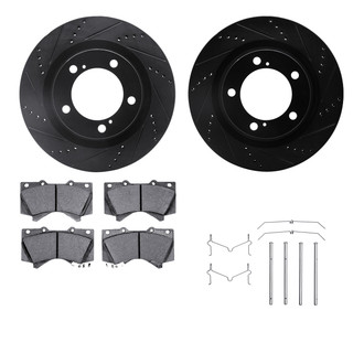 R1 Concepts® - Drilled and Slotted Front Brake Kit with Semi-Metalic Pads