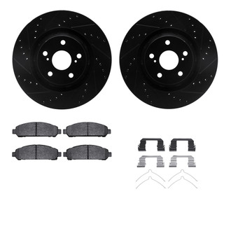 R1 Concepts® - Drilled and Slotted Front Brake Kit with Semi-Metalic Pads
