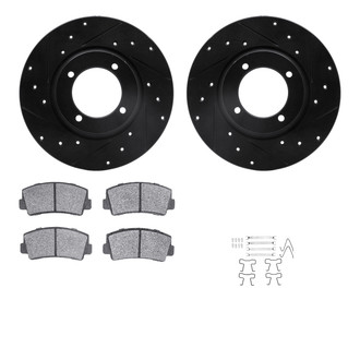 R1 Concepts® - Drilled and Slotted Front Brake Kit with Semi-Metalic Pads