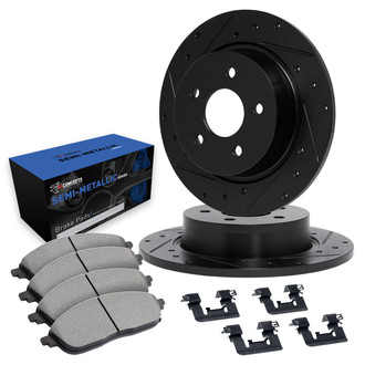 R1 Concepts® - Drilled and Slotted Rear Brake Kit with Semi-Metalic Pads