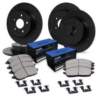 R1 Concepts® - Drilled and Slotted Front and Rear Brake Kit with Semi-Metalic Pads