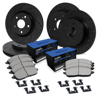 R1 Concepts® - Drilled and Slotted Front and Rear Brake Kit with Semi-Metalic Pads
