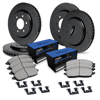 R1 Concepts® - Drilled and Slotted Front and Rear Brake Kit with Semi-Metalic Pads