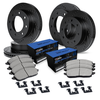 R1 Concepts® - Drilled and Slotted Front and Rear Brake Kit with Semi-Metalic Pads