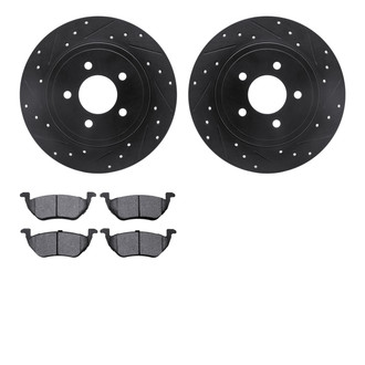 R1 Concepts® - Drilled and Slotted Rear Brake Kit with Semi-Metalic Pads