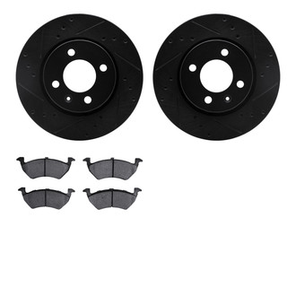 R1 Concepts® - Drilled and Slotted Front Brake Kit with Semi-Metalic Pads