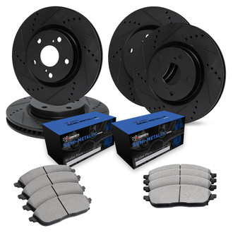 R1 Concepts® - Drilled and Slotted Front and Rear Brake Kit with Semi-Metalic Pads