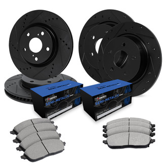 R1 Concepts® - Drilled and Slotted Front and Rear Brake Kit with Semi-Metalic Pads