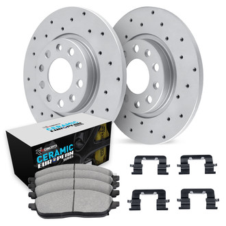 R1 Concepts® WMTH1-73110 - Drilled Rear Brake Kit with Euro Ceramic Pads