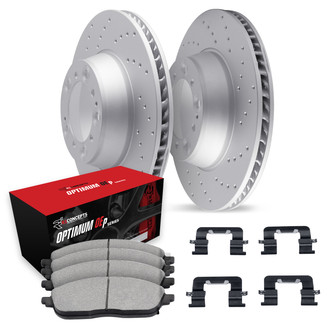 R1 Concepts® WMUH1-54434 - Drilled Front Brake Kit with Optimum OE Pads
