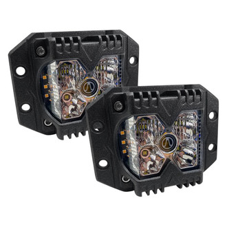 Race Sport® RS02FMC - HD Series Flush Mount 2x40W Square LED Lights, with Amber Side Strobe