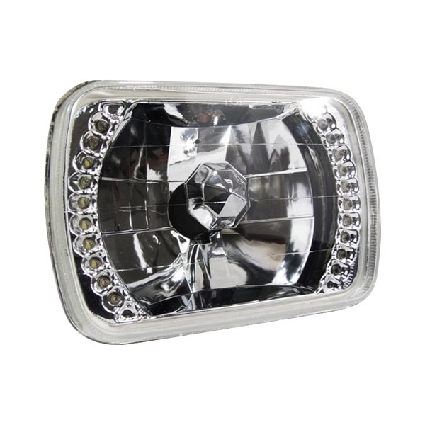 Race Sport® - 4x6" Rectangular Chrome Diamond Cut LED Halo Headlight
