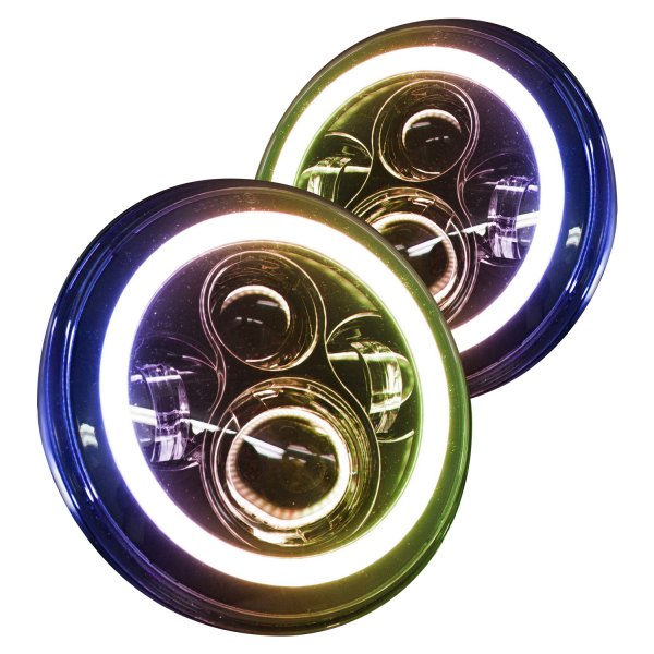 Race Sport® - 7" Round Black RGB Halo Projector LED Headlight