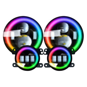 Race Sport® - 9" Round Black X-Halo Projector LED Headlights With RGB