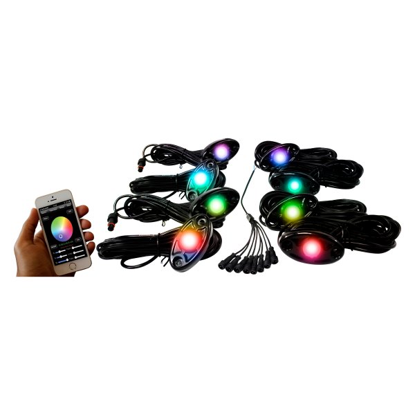  Race Sport® - 8-LED ColorSMART Smartphone App Controlled Multicolor Black LED Rock Light Kit