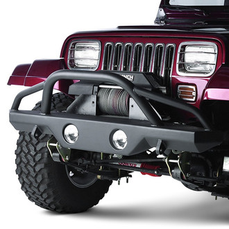 Rampage® - Recovery Mid Width Textured Black Front Winch HD Bumper with Pre-Runner Guard