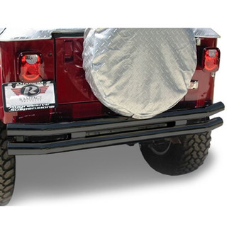Rampage® - Double Full Width Textured Black Rear Tubular Bumper