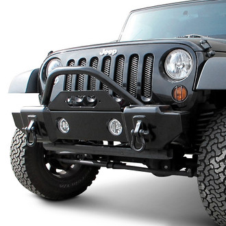Rampage® - Recovery Stubby Textured Black Front Winch HD Bumper with Hoop