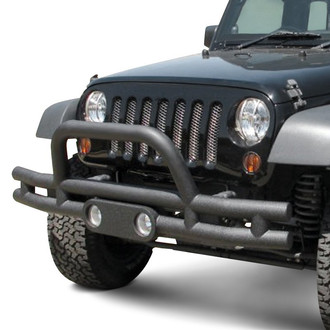 Rampage® - Double Full Width Textured Black Front Tubular Bumper with Hoop