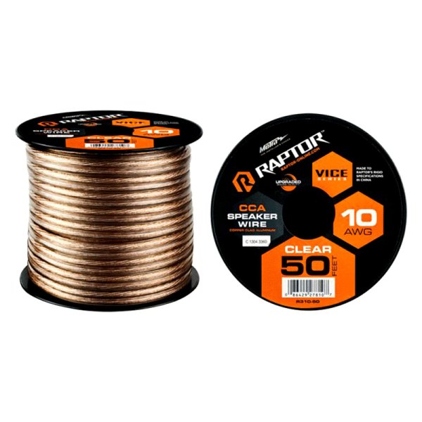 Raptor® - Vice Series 10 AWG 2-Way 50' Clear Stranded GPT Speaker Wire