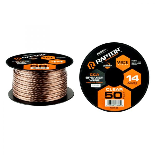 Raptor® - Vice Series 14 AWG 2-Way 50' Clear Stranded GPT Speaker Wire