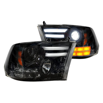 Recon® - Driver and Passenger Side Black/Smoke DRL Bar Projector Headlights with LED Turn Signal