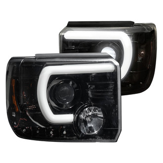 Recon® - Driver and Passenger Side Black/Smoke DRL Bar Projector Headlights with Sequential LED Turn Signal
