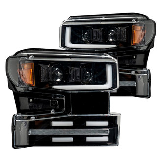 Recon® - Driver and Passenger Side Black/Smoke Sequential LED DRL Bar Projector Headlights