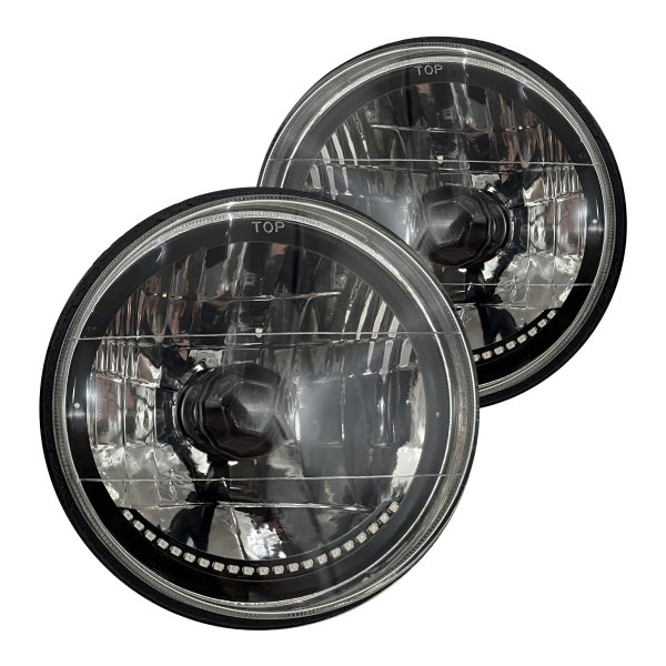RedLine LumTronix® - Black Illusion™ 7" Round Black White Diamond Cut Euro Headlights with LED Turn Signal