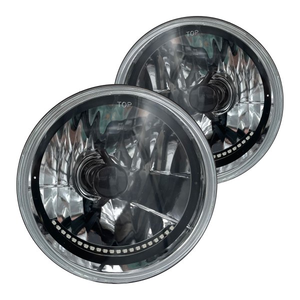 RedLine LumTronix® - Black Illusion™ Elite 7" Round Black Diamond Cut Euro Headlights with LED Turn Signal