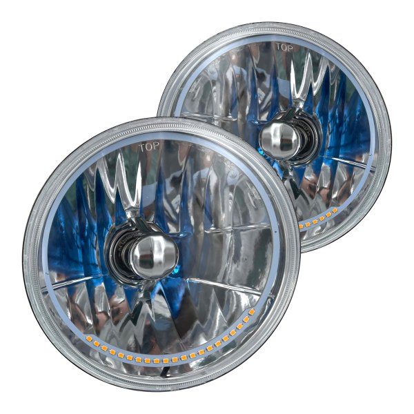RedLine LumTronix® - Elite 7" Round Chrome Diamond Cut Euro Headlights with LED Turn Signal