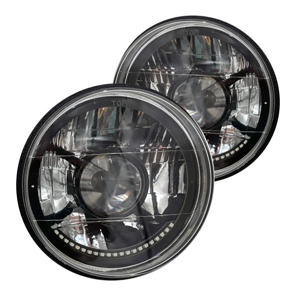 RedLine LumTronix® - Black Illusion™ 7" Round Black White Diamond Projector Headlights with LED Turn Signal