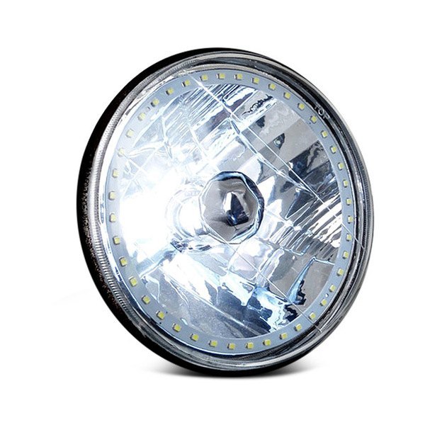 RedLine LumTronix® - 7" Round Chrome Diamond Cut White Color Halo Euro Headlight