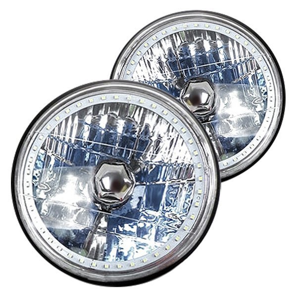 RedLine LumTronix® - 7" Round Chrome Diamond Cut White Color Halo Euro Headlights