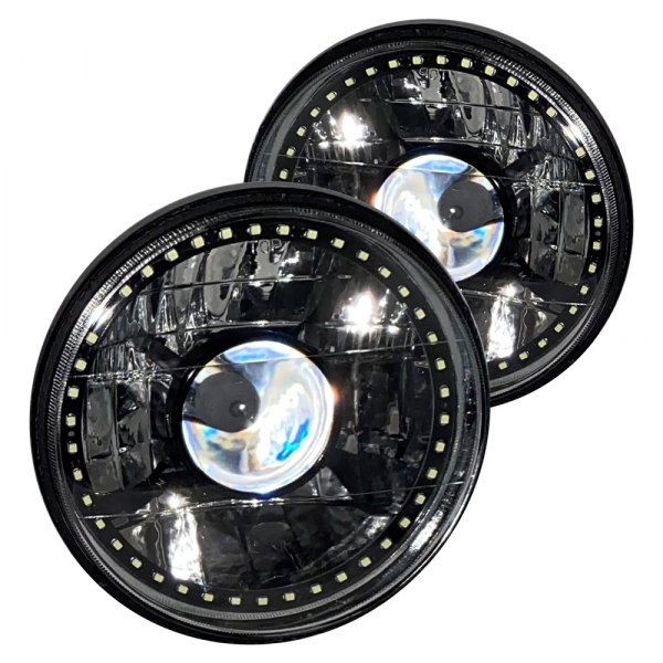RedLine LumTronix® - Black Illusion™ 7" Round Black Diamond Cut White Color Halo Projector Headlights