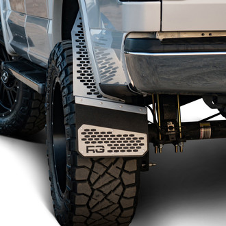 Rek Gen® - Rek-Mesh Black Mud Flaps with Brushed Plate and Black RG Logo