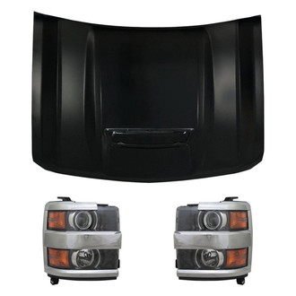 Replace® - 3-Piece Kit (Driver and Passenger Side Headlights, Hood Panel) (CAPA Certified)