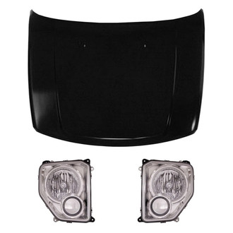 Replace® - 3-Piece Kit (Driver and Passenger Side Headlights, Hood Panel) (Brand New OE)