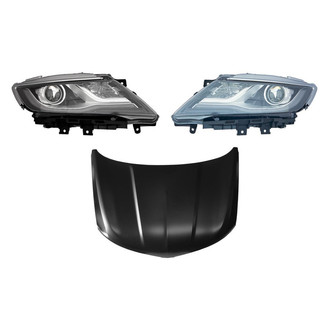 Replace® - 3-Piece Kit (Driver and Passenger Side Headlight Lenses and Housings, Hood Panel) (CAPA Certified)