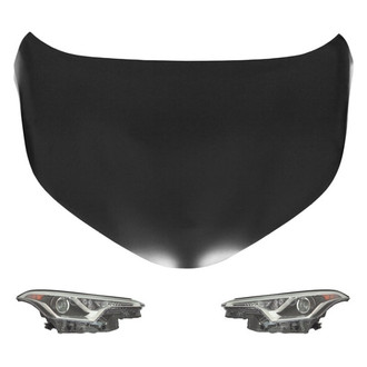 Replace® - 3-Piece Kit (Driver and Passenger Side Headlight Lenses and Housings, Hood Panel) (CAPA Certified)