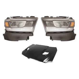 Replace® - 3-Piece Kit (Driver and Passenger Side Headlights, Hood Panel) (CAPA Certified)