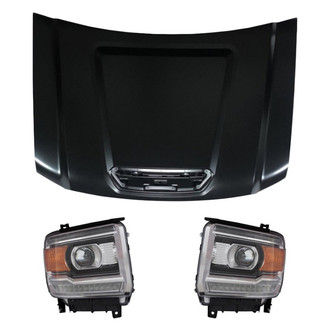 Replace® - 3-Piece Kit (Driver and Passenger Side Headlights, Hood Panel) (CAPA Certified)