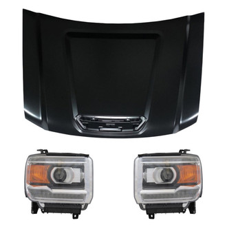 Replace® - 3-Piece Kit (Driver and Passenger Side Headlights, Hood Panel) (CAPA Certified)