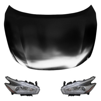 Replace® - 3-Piece Kit (Driver and Passenger Side Headlights, Hood Panel) (Brand New OE)